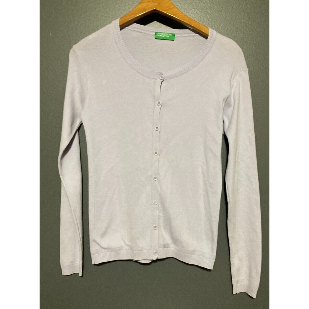 United Colors of Benetton Cardigan Sweater Womens S Lavender Purple Cotton Core